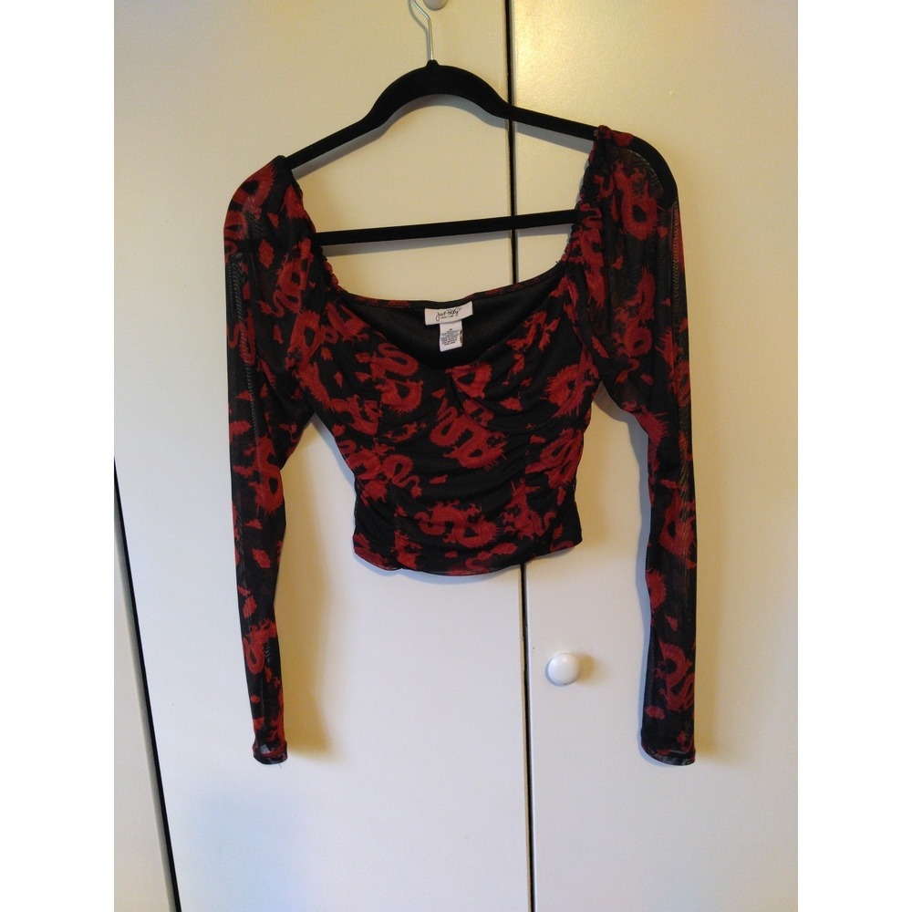 Womens‎ Mesh Crop Dragon Print Top Size M Y2K Whimsigoth Grunge Edgy Romantic
